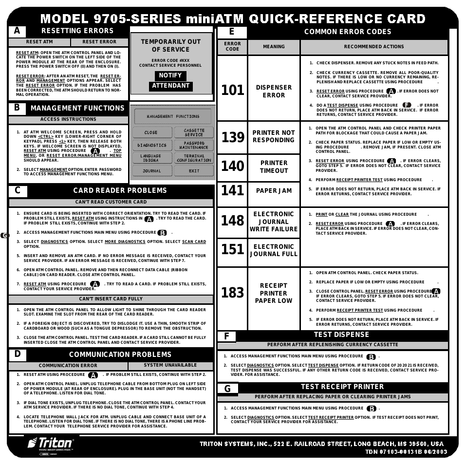 9705 Series Quick Reference Guide