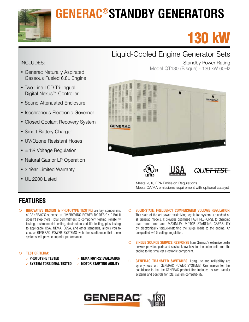 Liquid-Cooled Engine Generator Sets Model QT130 (Bisque)