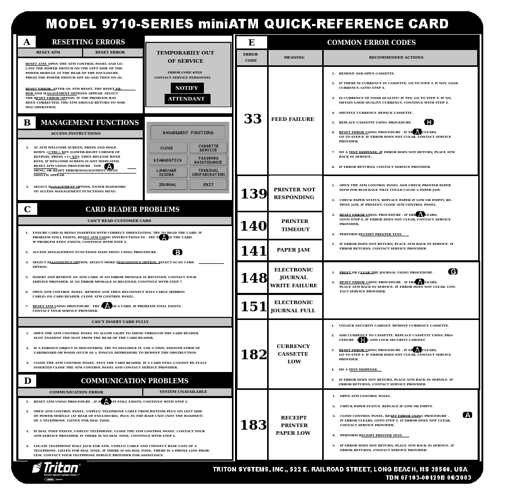 9710 Series Quick Reference Guide