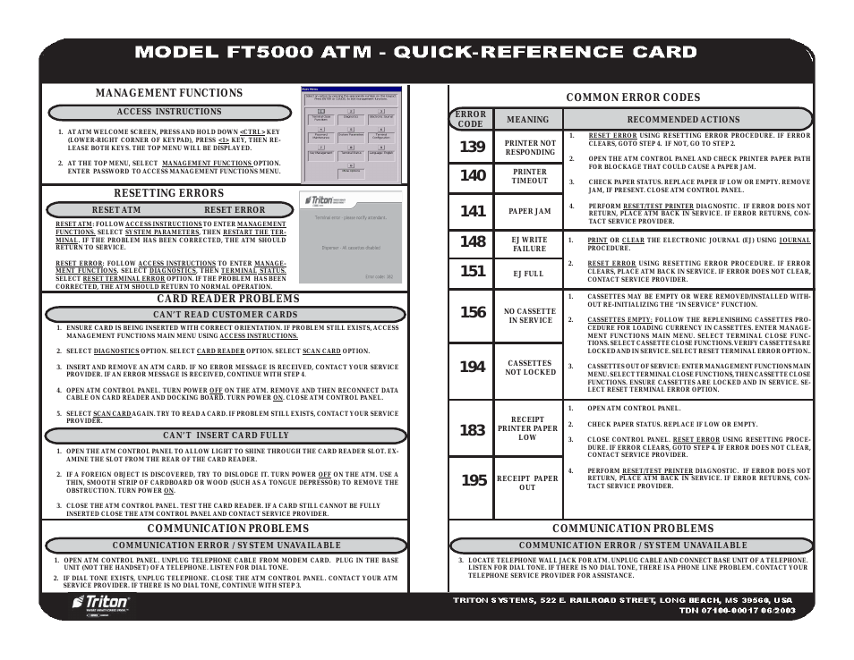 FT5000 Quick Reference Guide