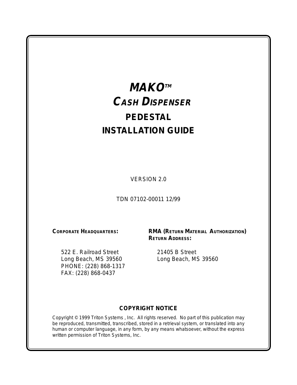 MAKO PEDESTAL Installation Manual