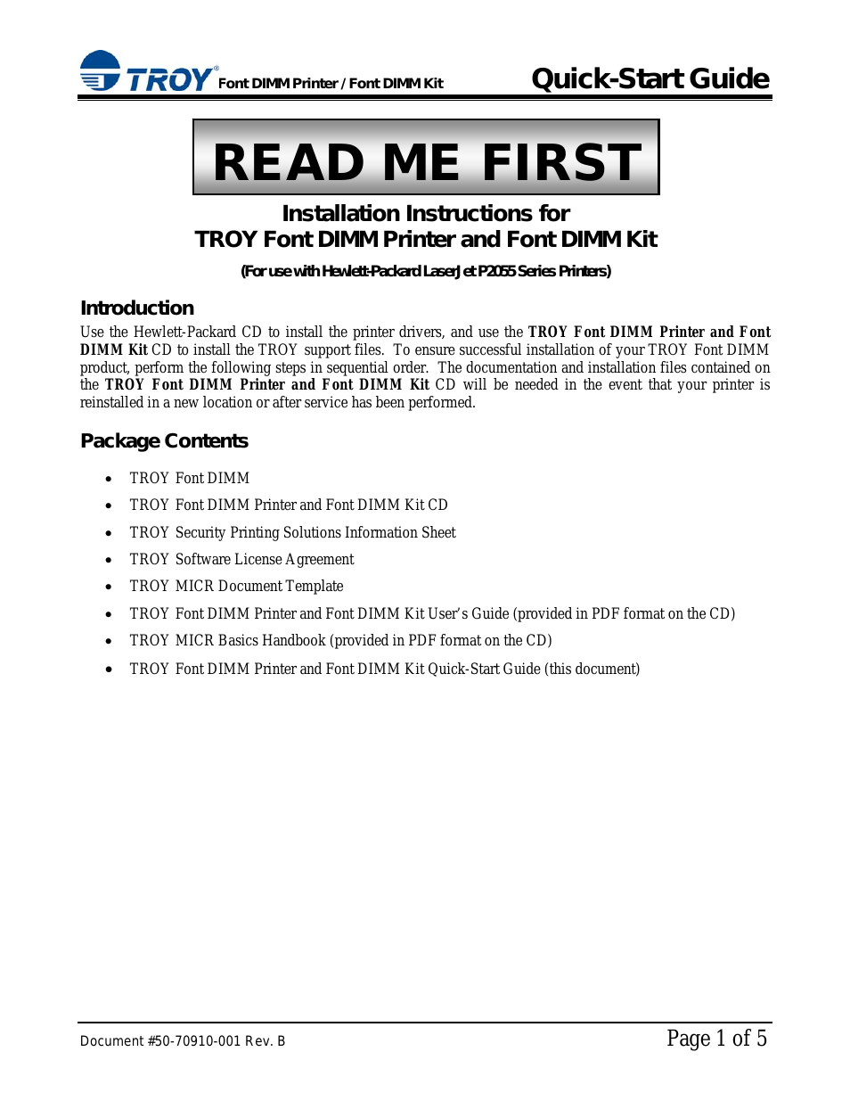 Hewlett-Packard LaserJet 2055 Font DIMM Kit Quick-Start Guide