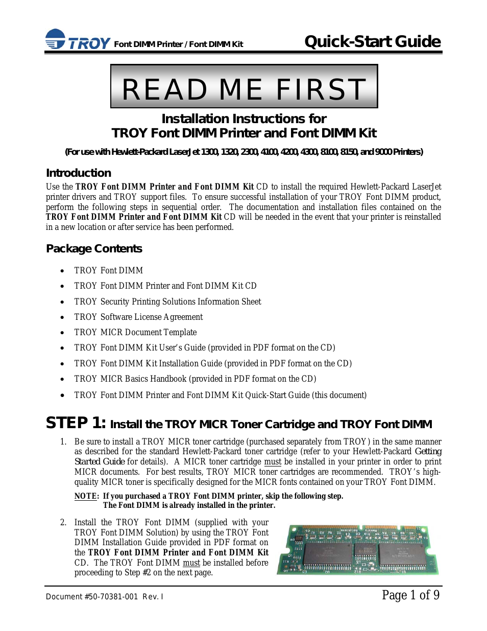 Hewlett-Packard LaserJet 9000 Font DIMM Kit Quick-Start Guide