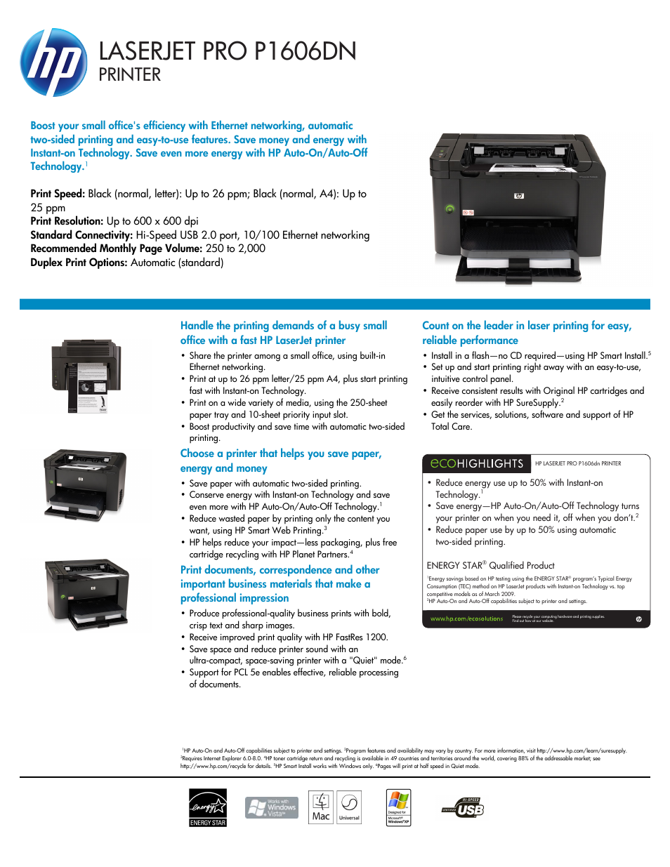 Hewlett-Packard LaserJet PRO P1606DN Datasheet