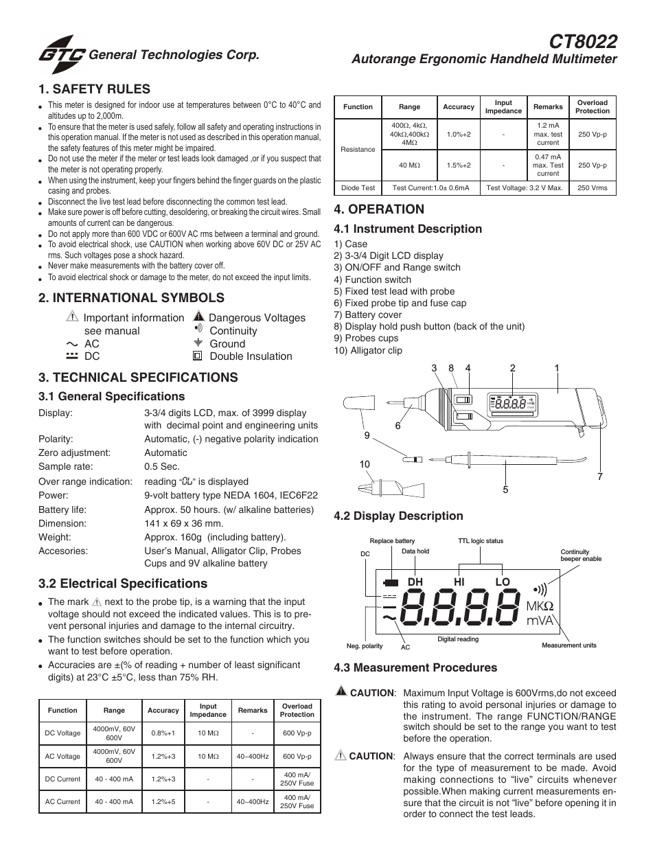 CT8022 Ergonomic Autorange Digital Multimeter