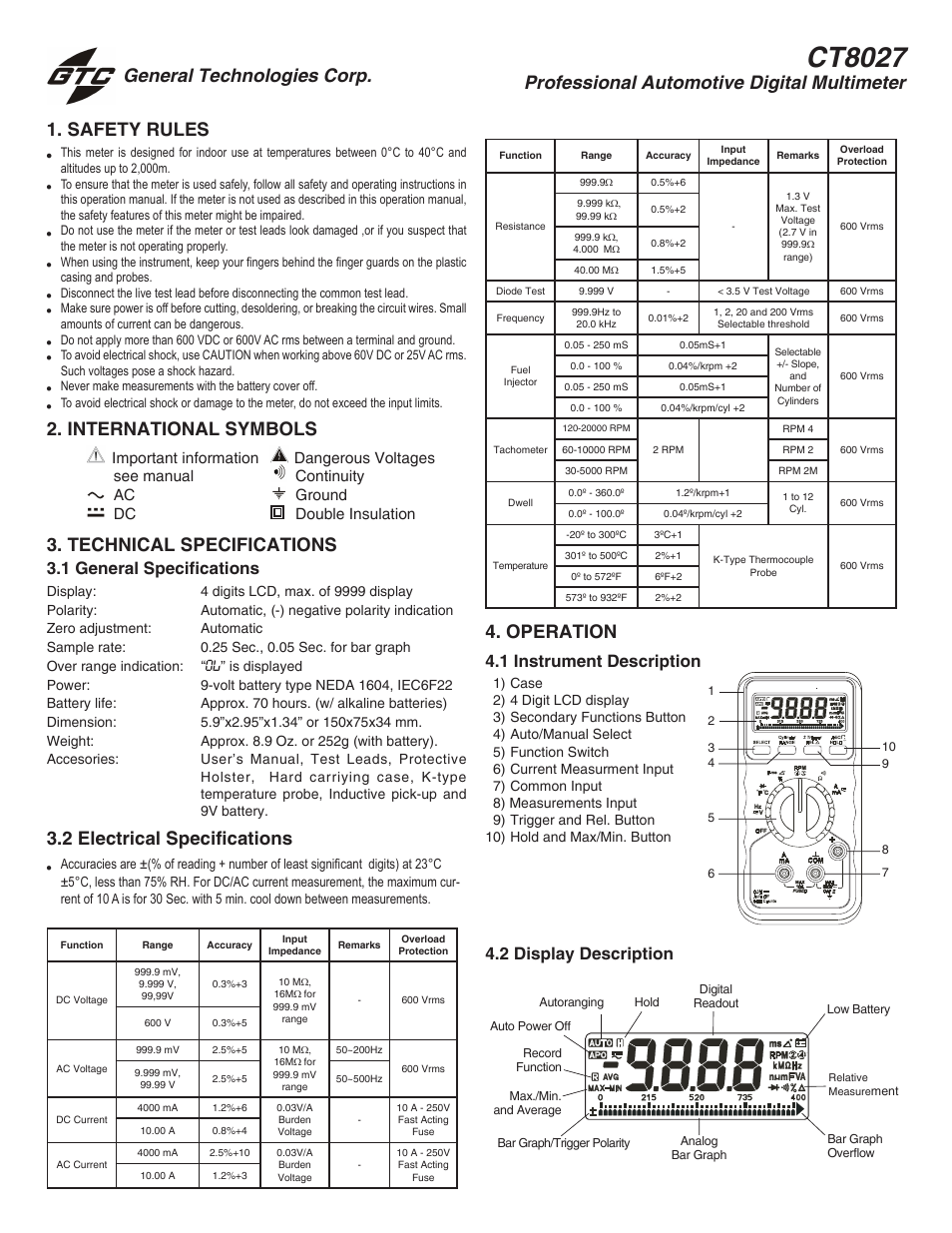 CT8027 Professional Automotive Digital Multimeter