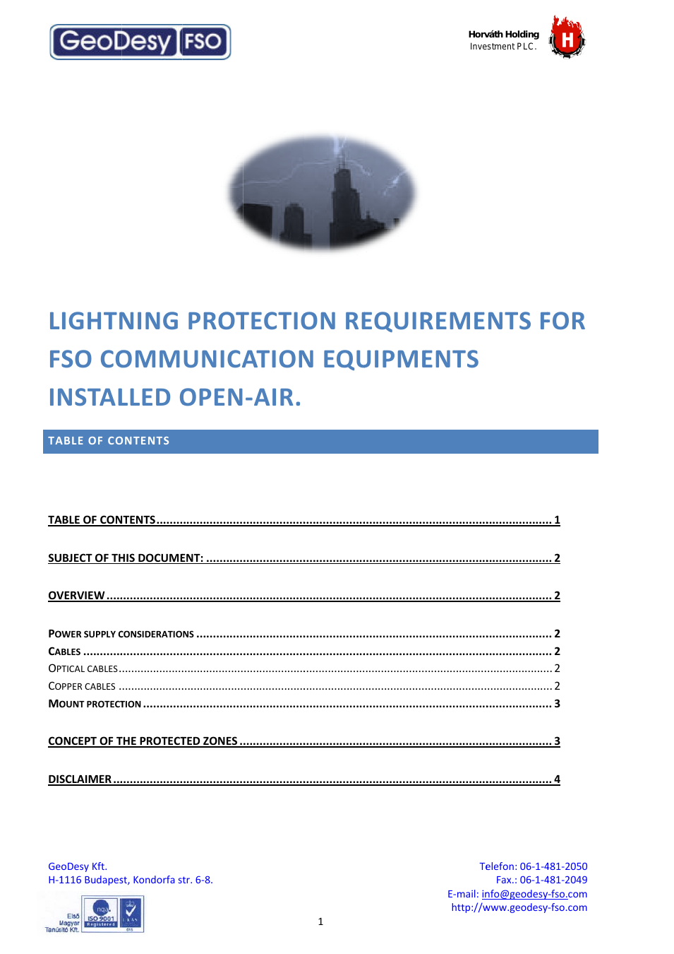 FSO lightning protection requirements for FSO