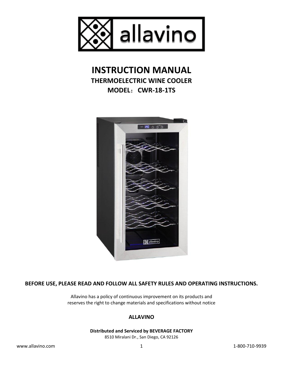 Cascina CWR-18-1TS Thermoelectric Wine Cooler - 18 Bottle Capacity