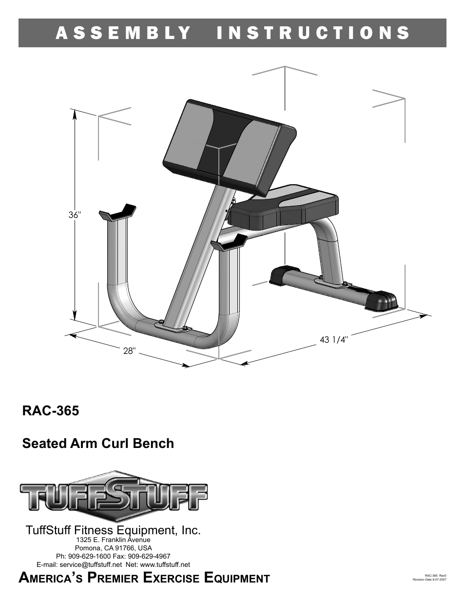 RAC-365 Seated Arm Curl Bench