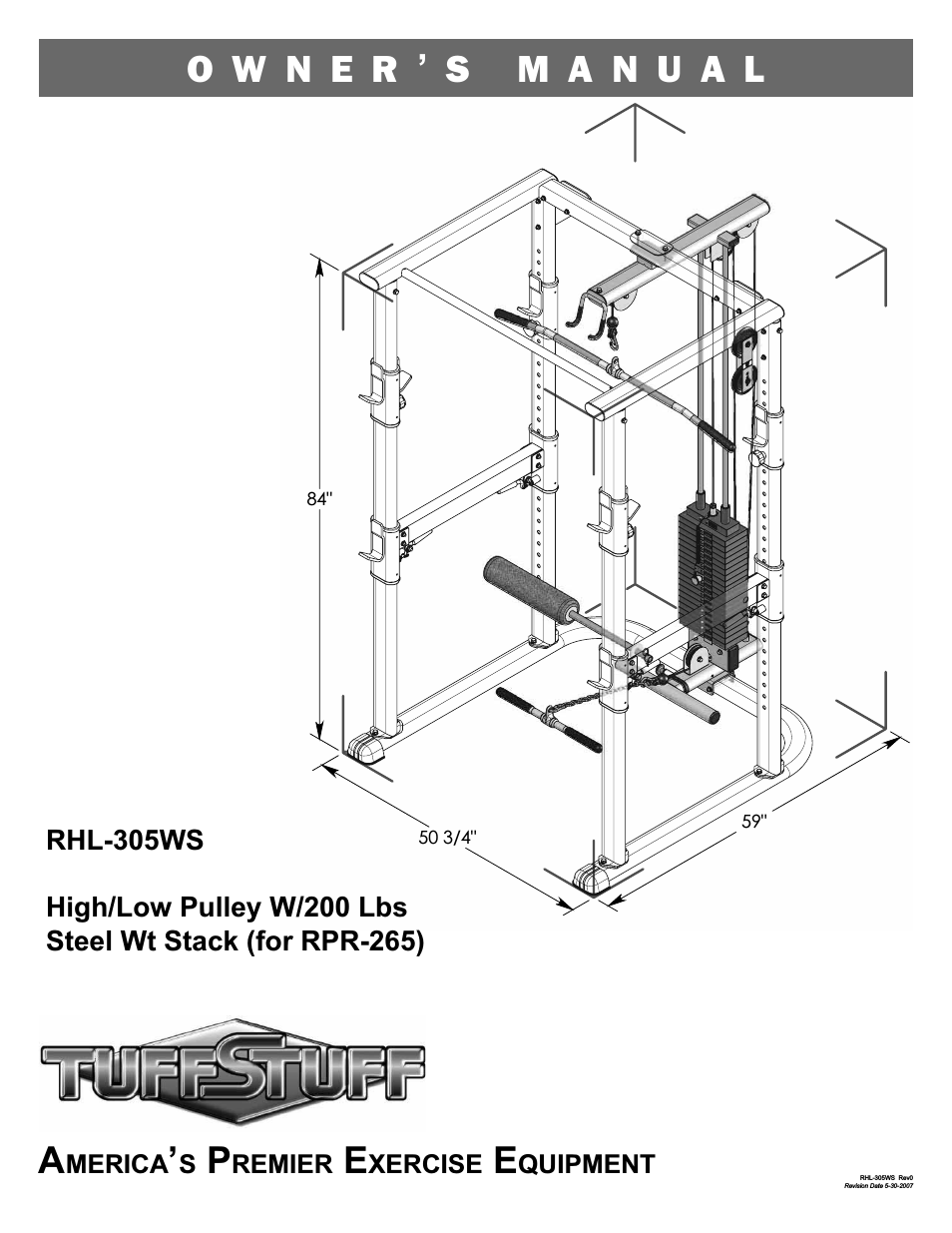 RHL-305WS High/Low Pulley W/200 lbs. Steel Wt Stack