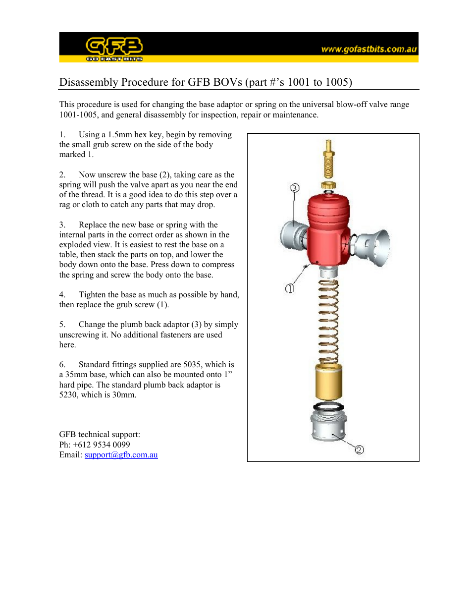 BOVs (part 1001 to 1005) - Disassembly Procedure