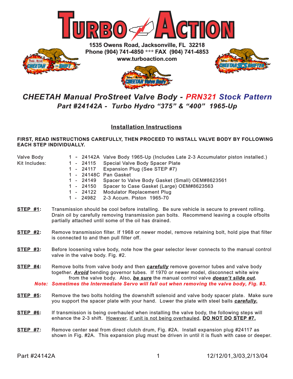 24142A  Turbo Hydro 400 Pro Street Manual Valve Body (PRN321)