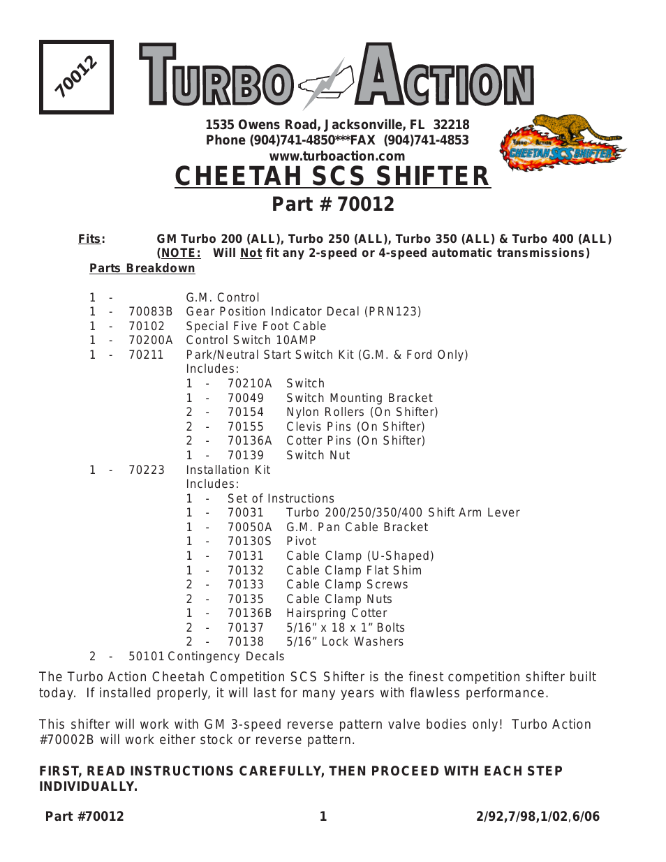 70012 CHEETAH SCS Shifter
