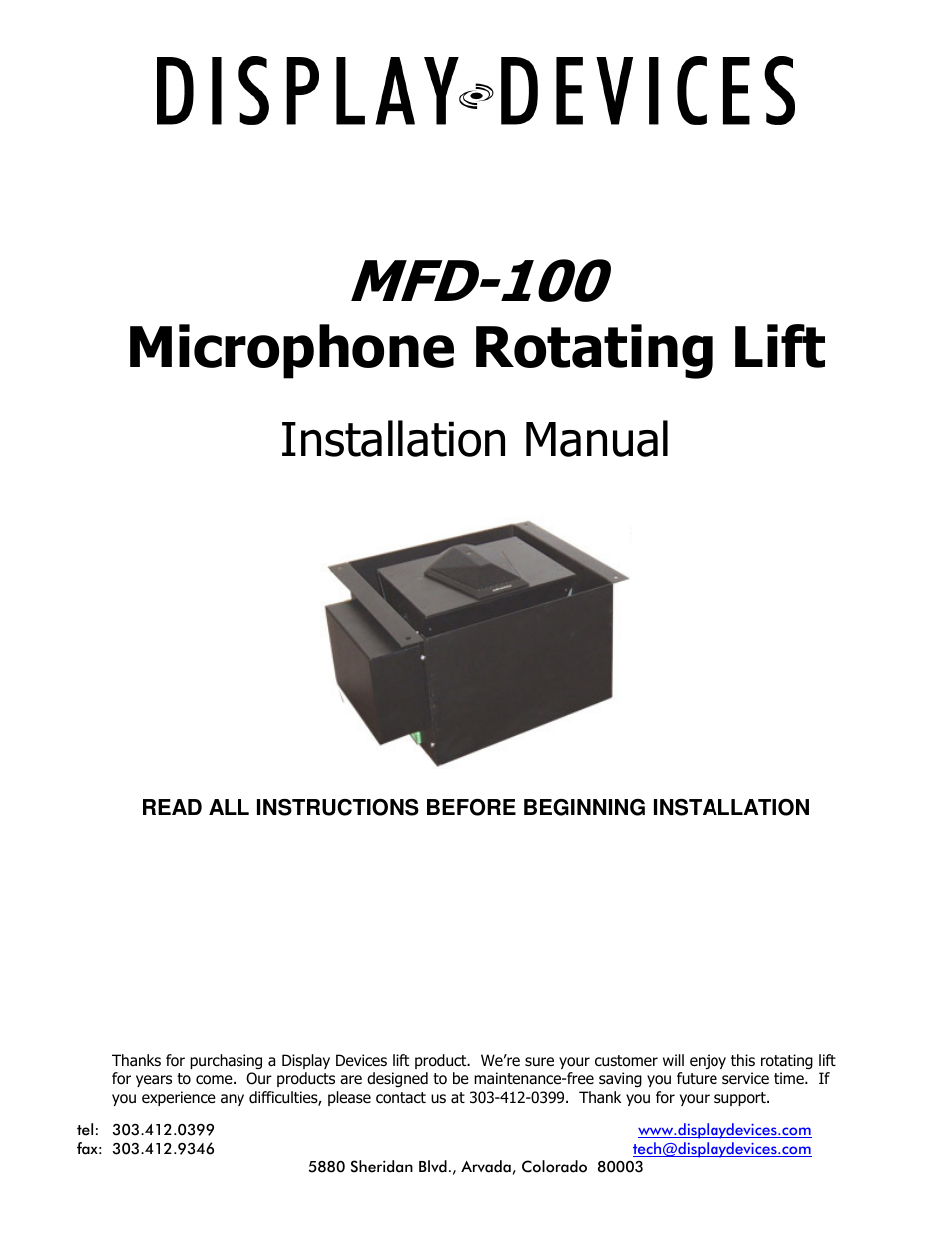 MFD-100 Microphone Table Lift