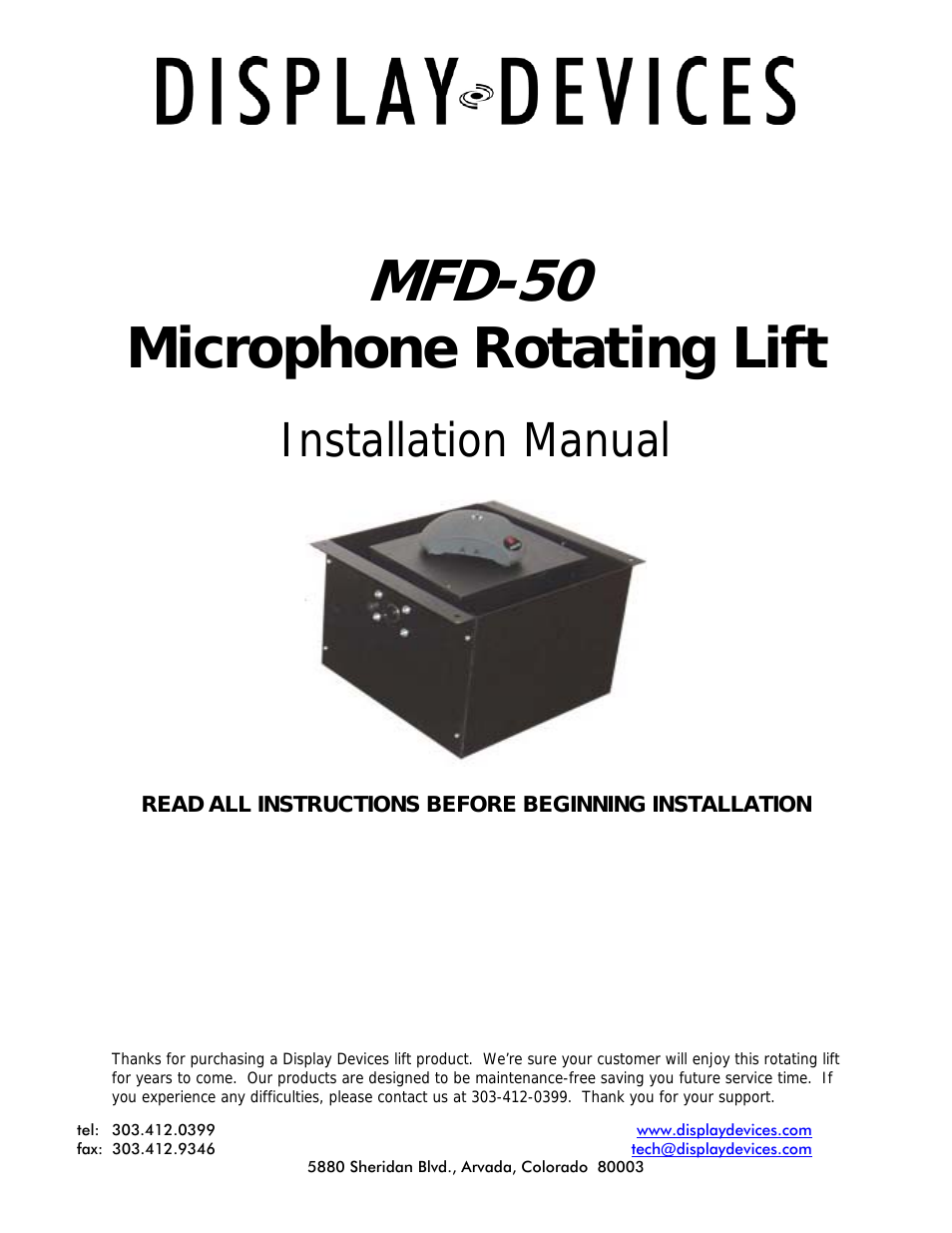 MFD-50 Microphone Table Lift