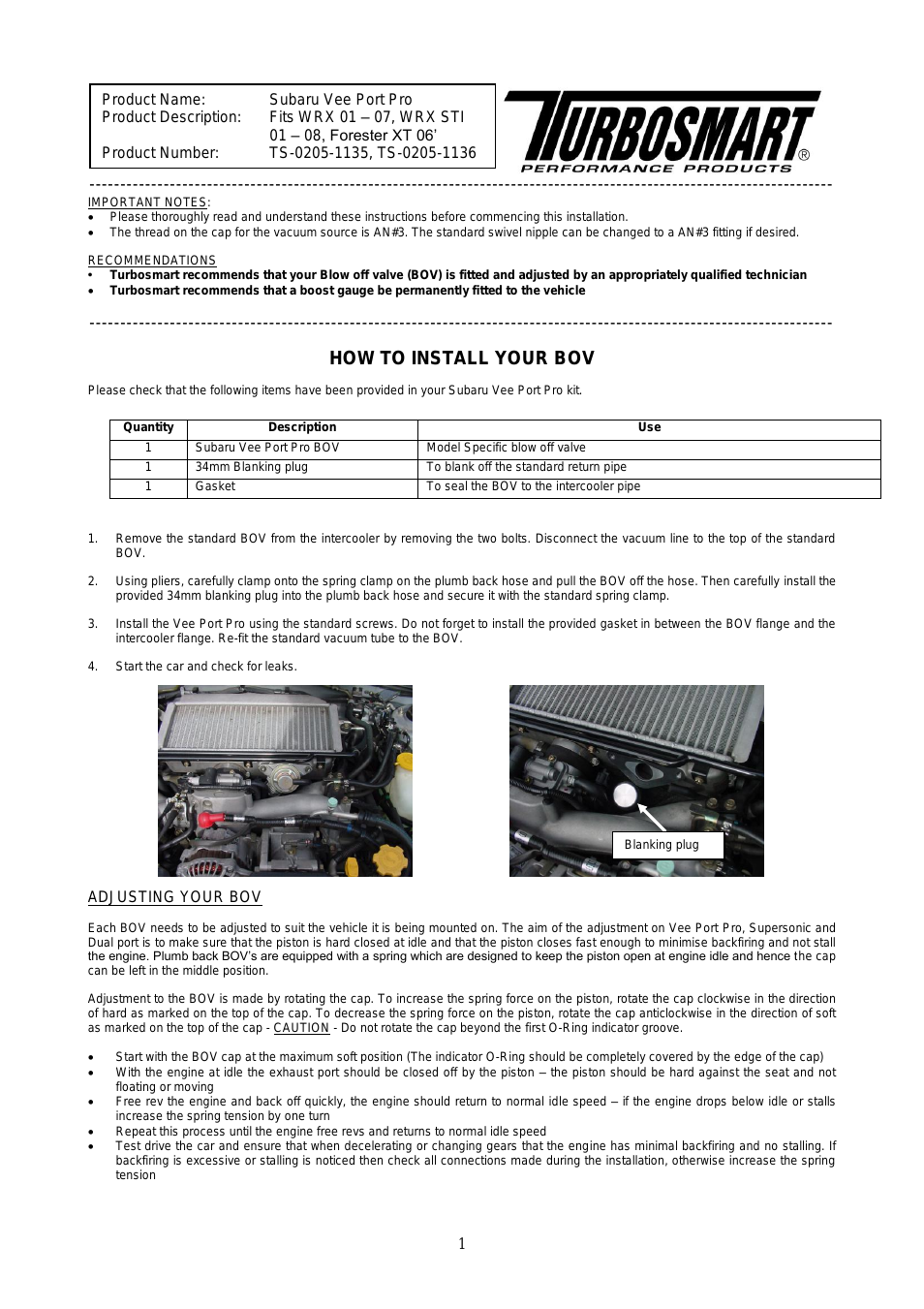 BLOW OFF & BYPASS VALVE KITS - Vee Port PRO for Subaru WRX (01-07), STI (01-08), Forester XT (06)