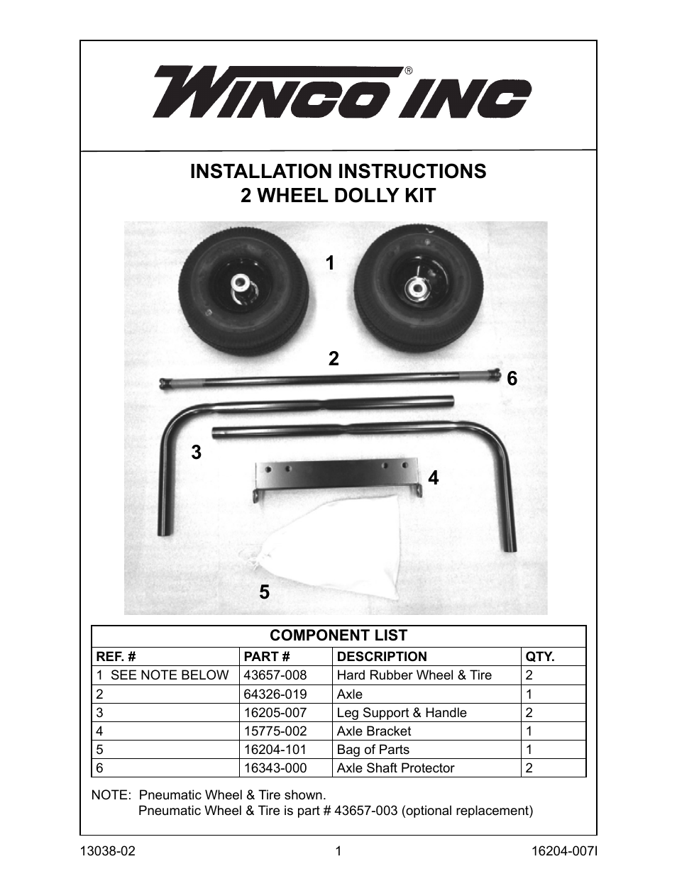 2-Wheel Dolly Kit Assembly Instructions (2013)
