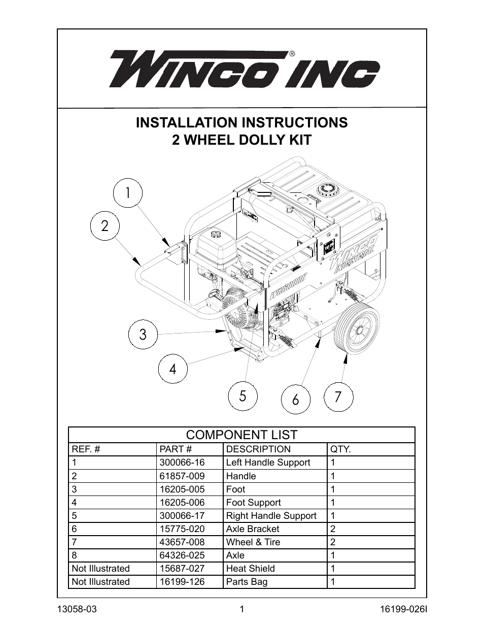 2-Wheel Dolly Kit Assembly Instructions for 5 KW thru 9 KW (except storm unit) (2013)