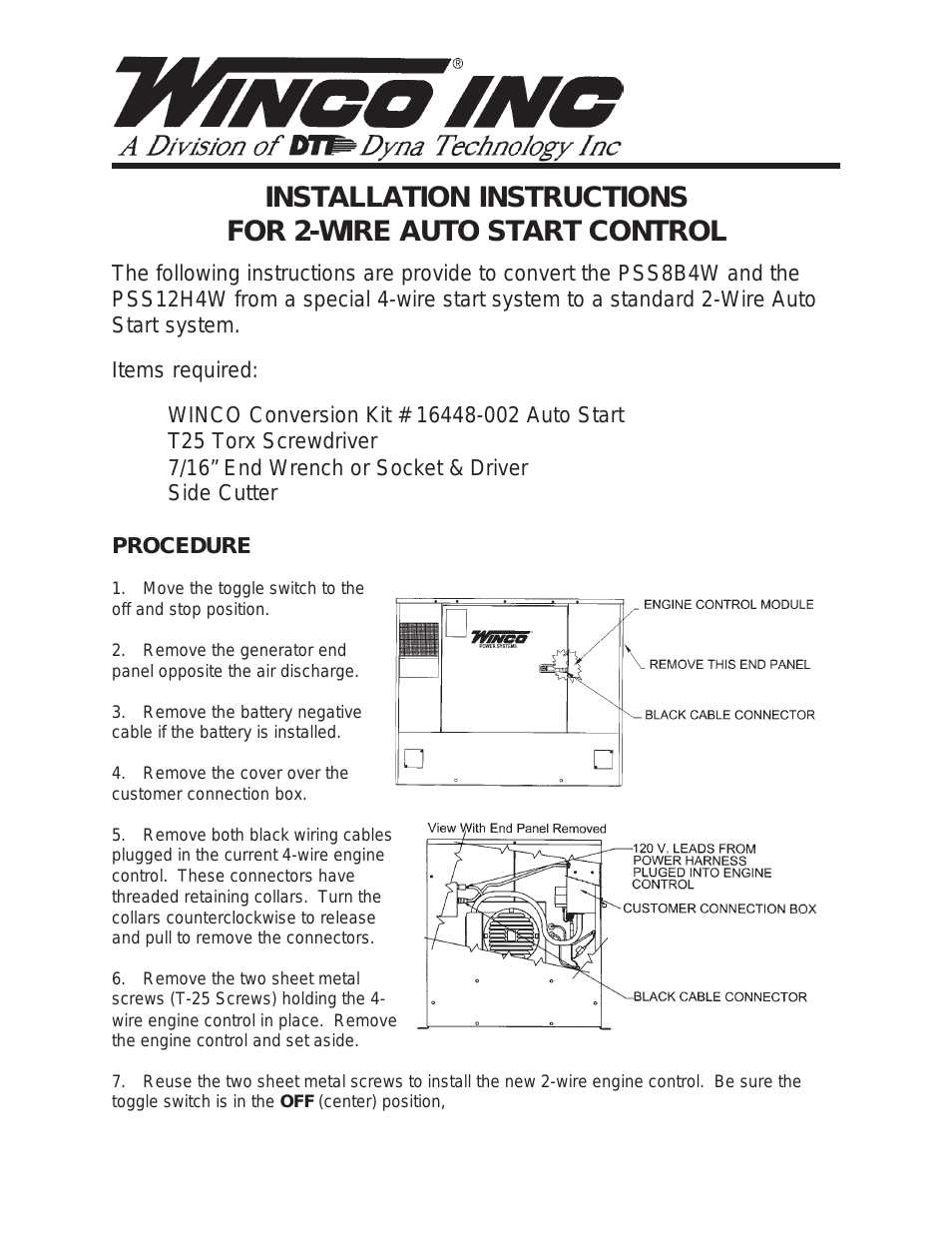 2-Wire Conversion Instructions PSS8B & PSS12H