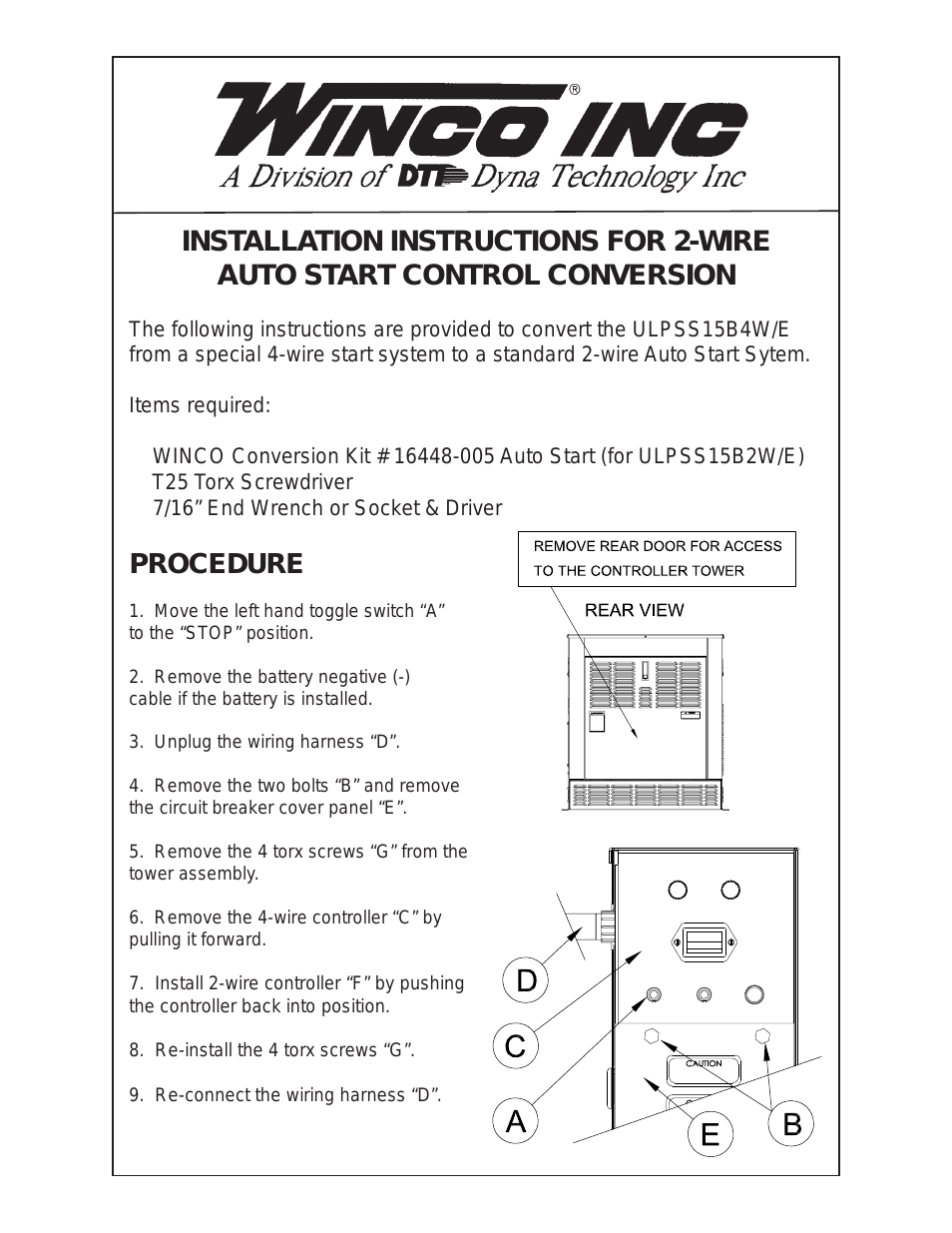 2-Wire Conversion Instructions ULPSS15B2W/E