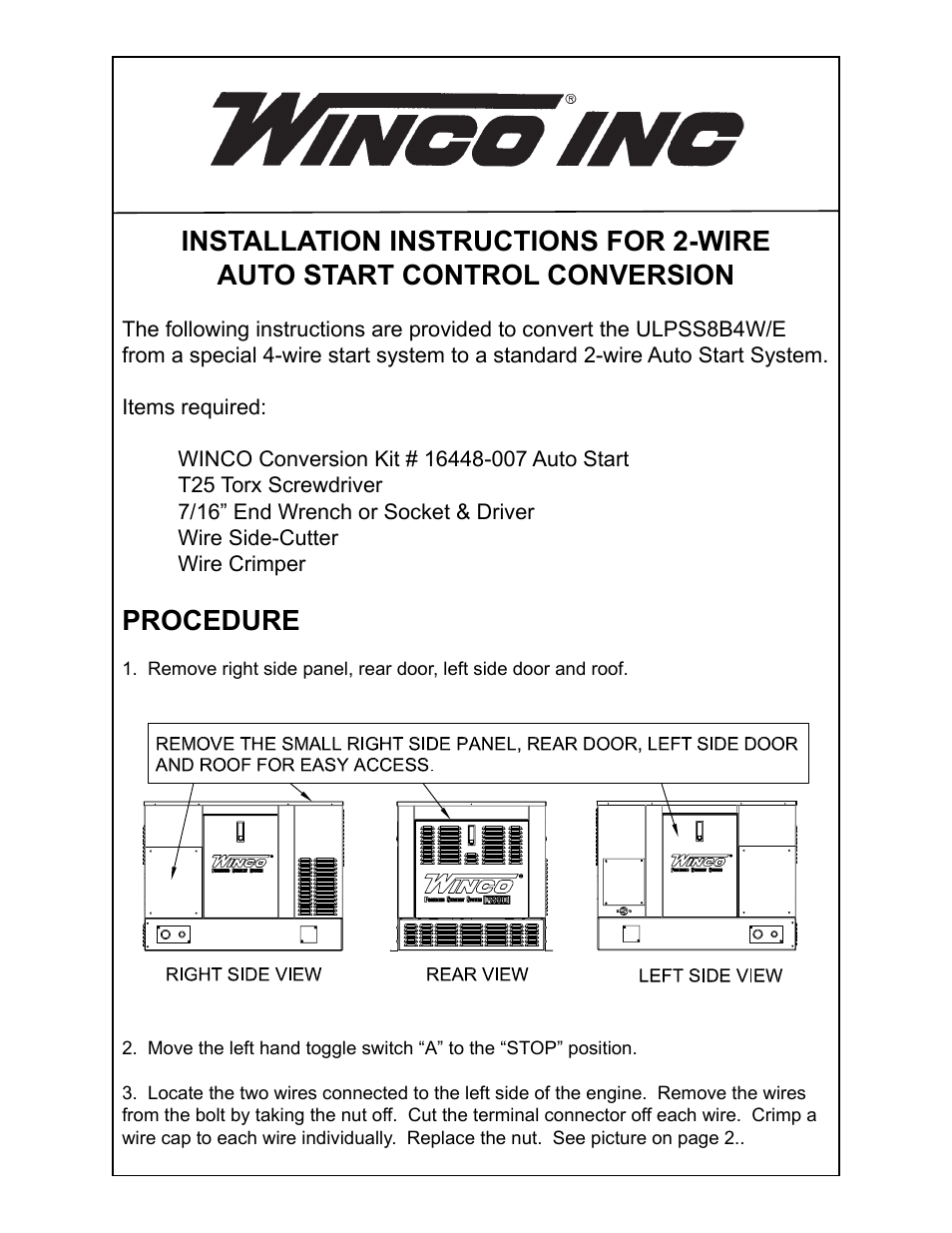 2-Wire Conversion Instructions ULPSS8B2W/E