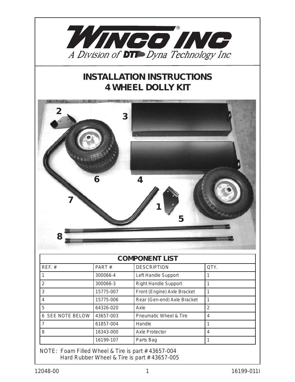4-Wheel Dolly Kit Assembly Instructions for 12kW Gen-Sets