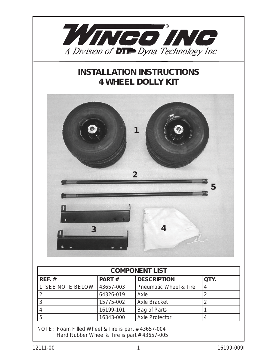 4-Wheel Dolly Kit Assembly Instructions For 6kW Gen-Sets