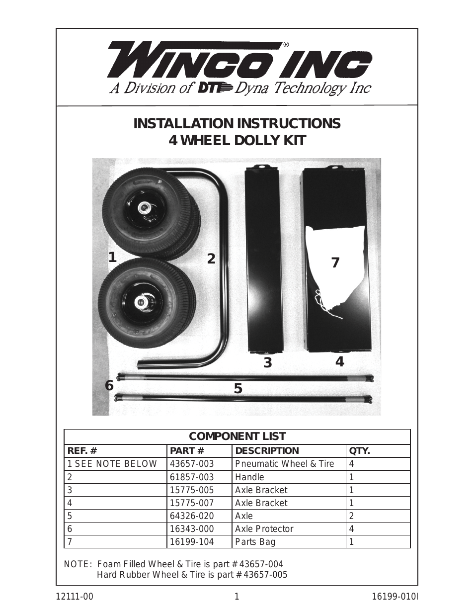 4-Wheel Dolly Kit Assembly Instructions for WL18000VE