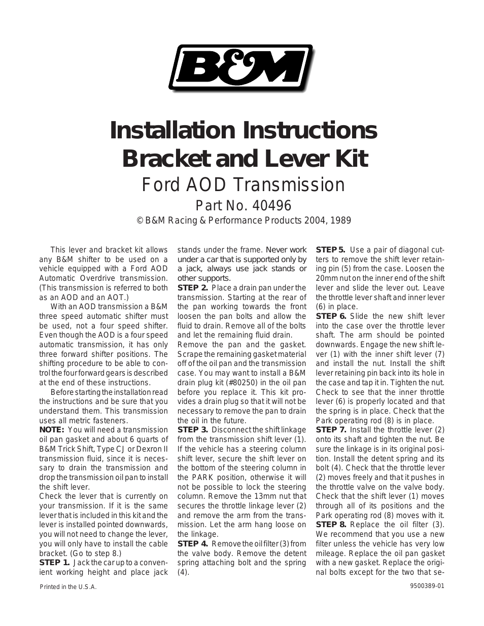 40496 BRACKET AND LEVER KIT
