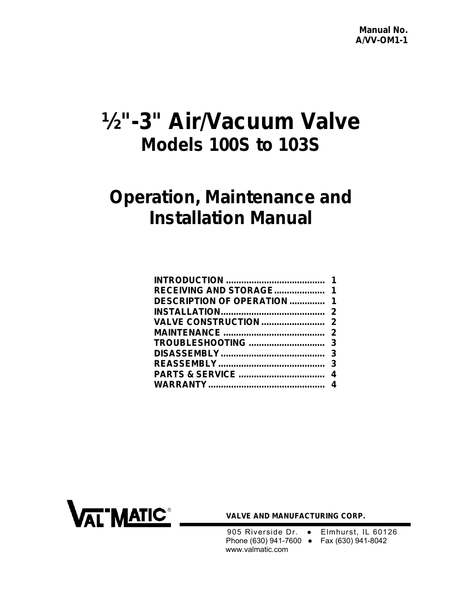 100S to 103S 1/2-3 Air/Vacuum Valve