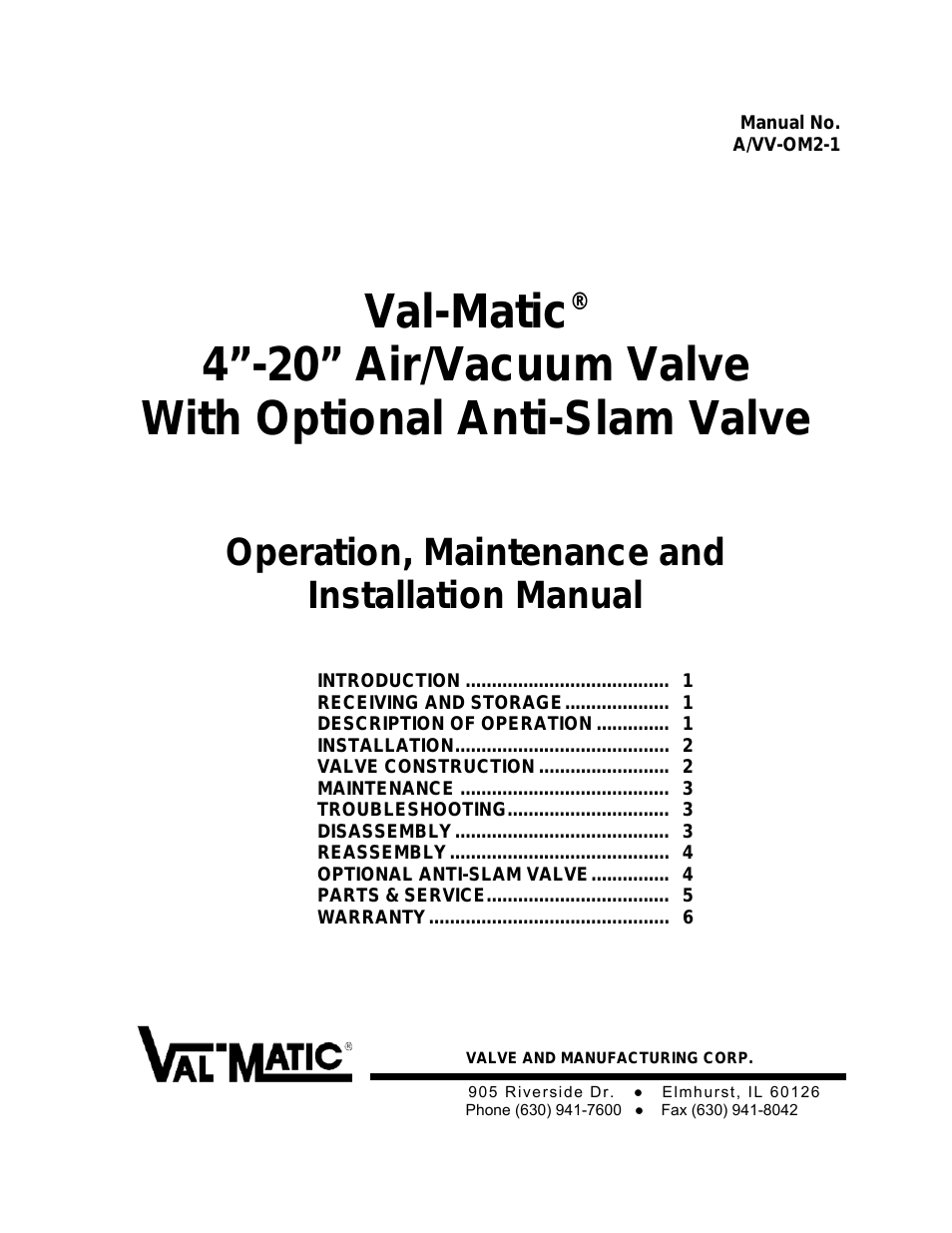4-20 Air/Vacuum Valve With Optional Anti-Slam Valve