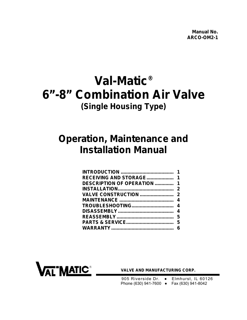 6-8 Combination Air Valve (Single Housing Type)