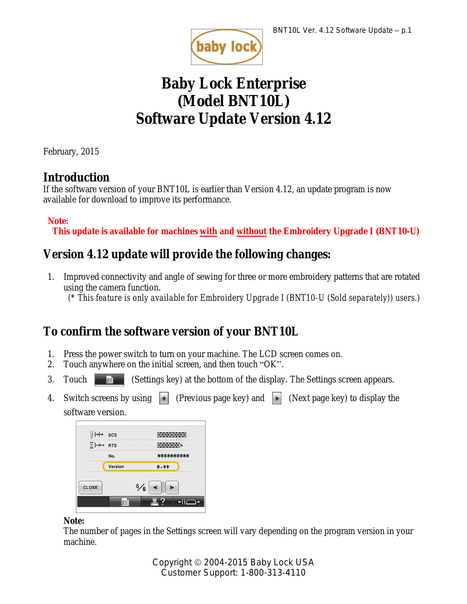 Enterprise (BNT10L) Update Version 4.12 Instructions
