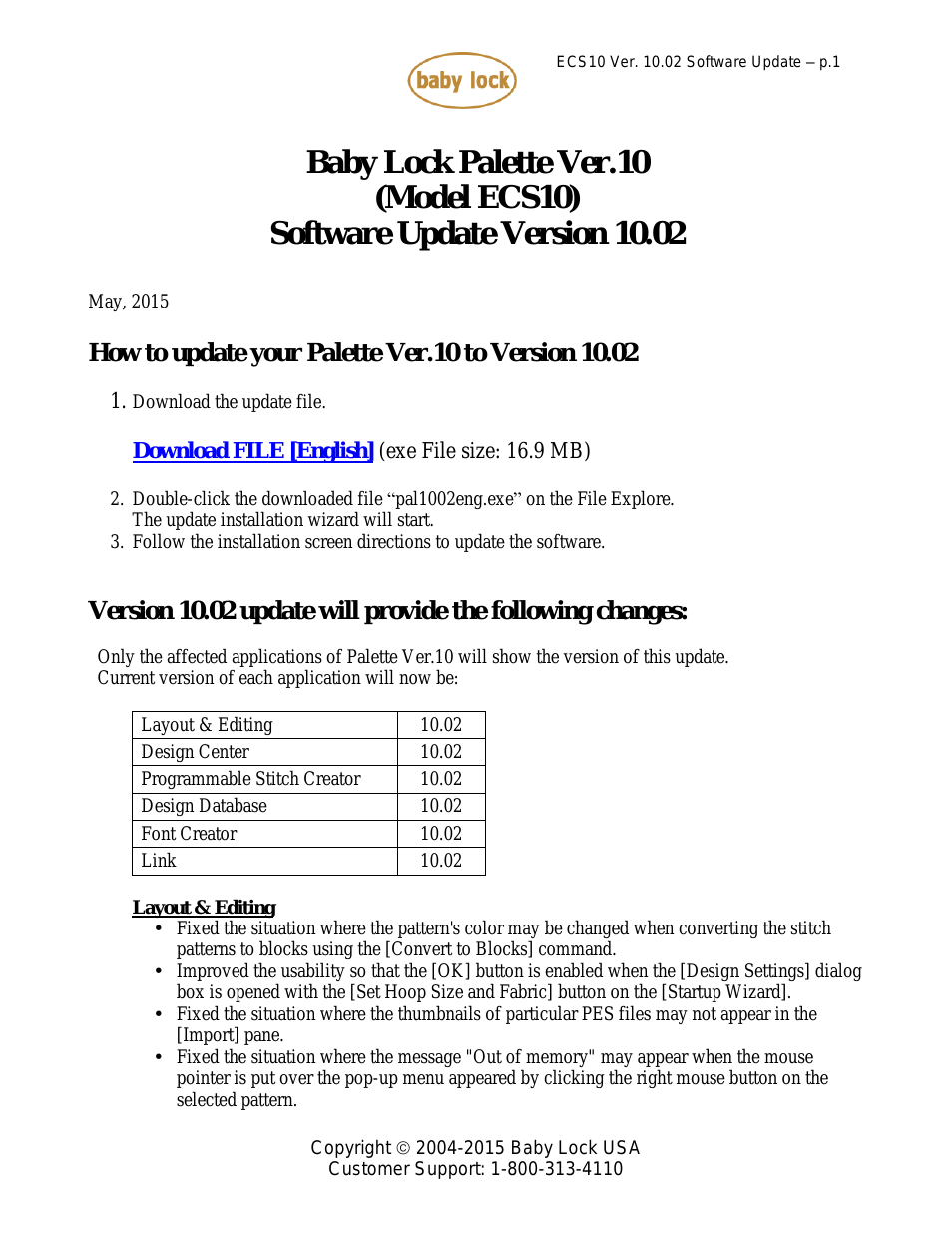 Palette 10 (ECS10) Software Update Version 10.02 Instructions