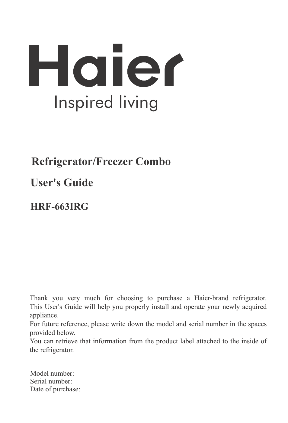 REFRIGERATOR / FREEZER COMBO HRF-6631RG