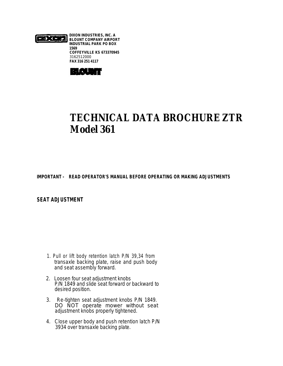 TECHNICAL DATA BROCHURE ZTR 361
