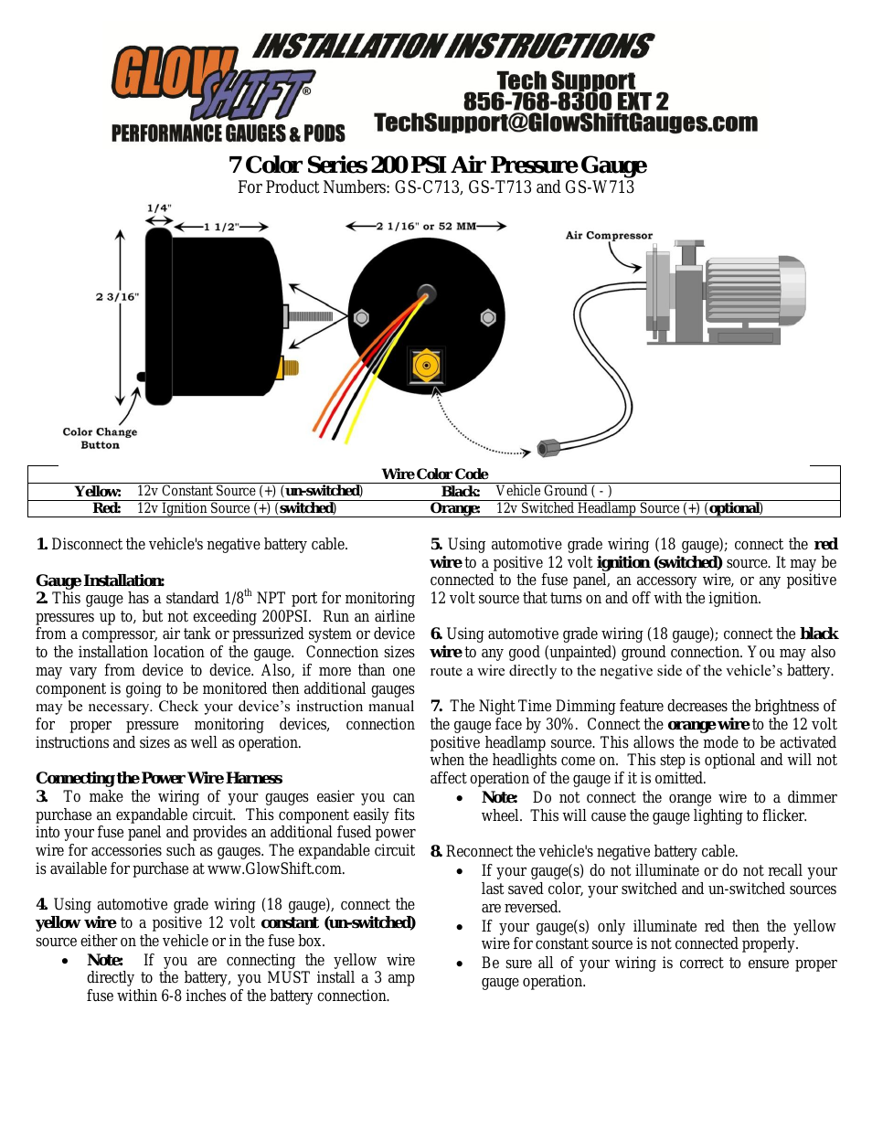 7 Color Series 200 PSI Air Pressure Gauge