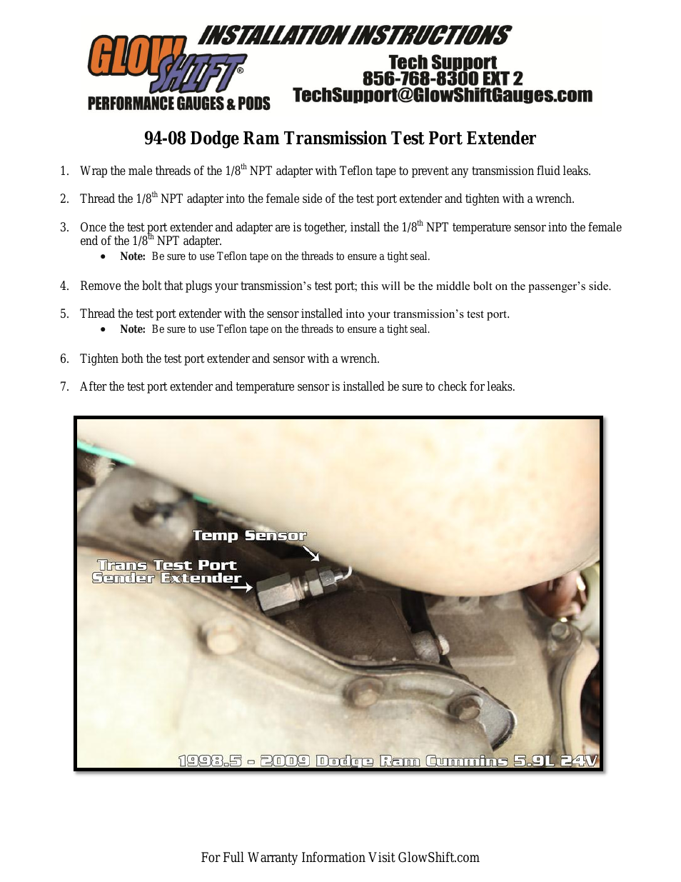 94-08 Dodge Ram Transmission Test Port Extender