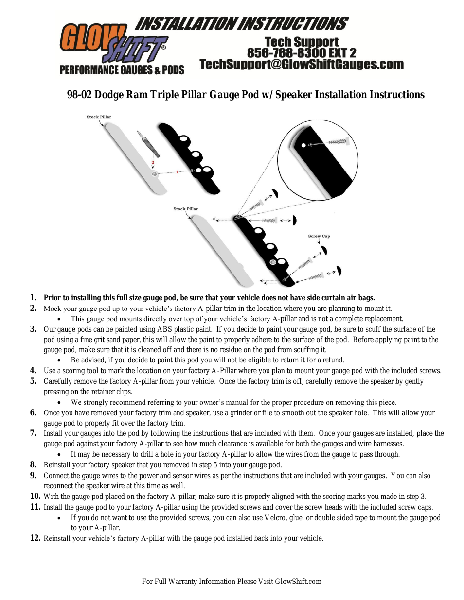 98-02 Dodge Ram Triple Pillar Gauge Pod w_ Speaker