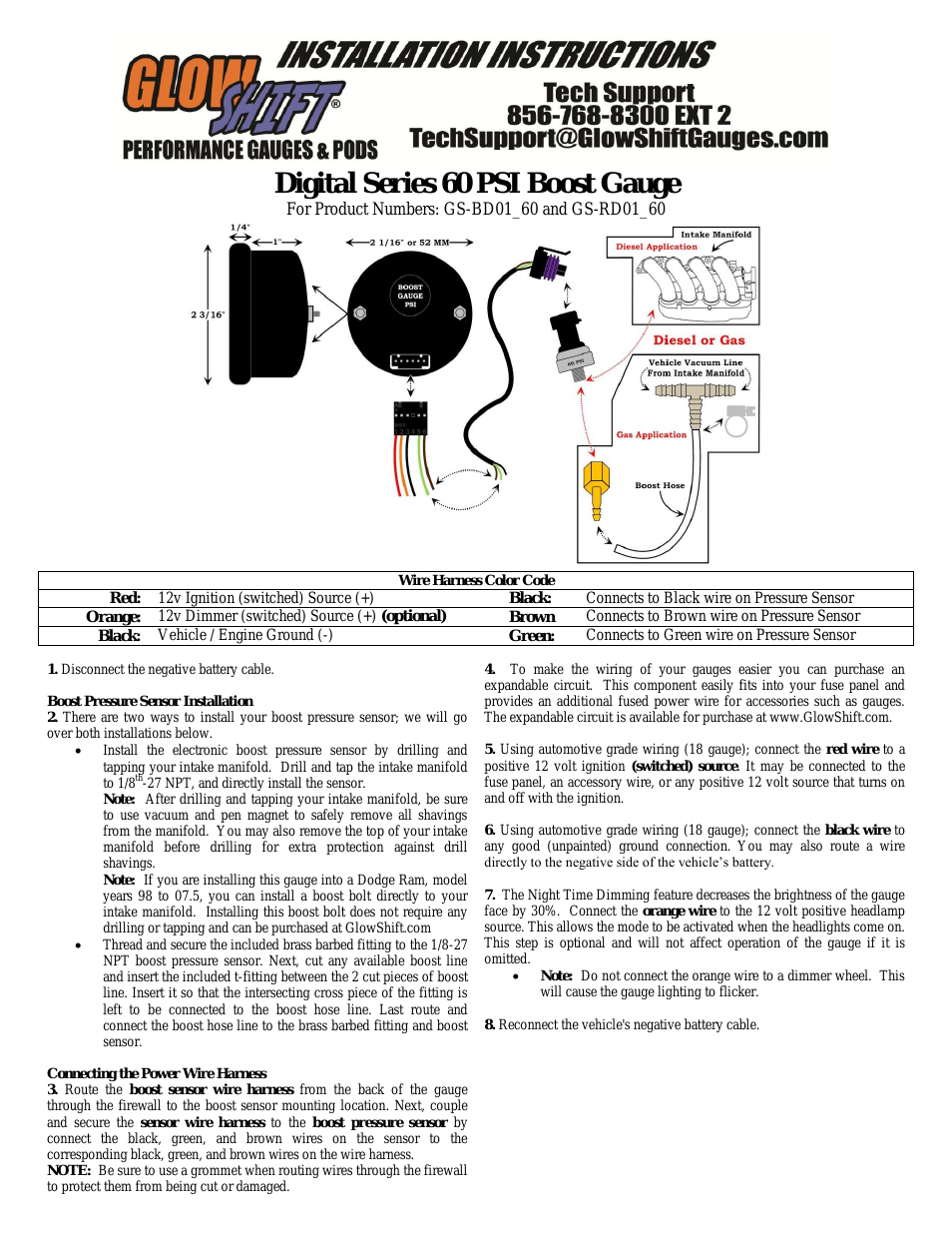 Digital Series 60 PSI Boost Gauge