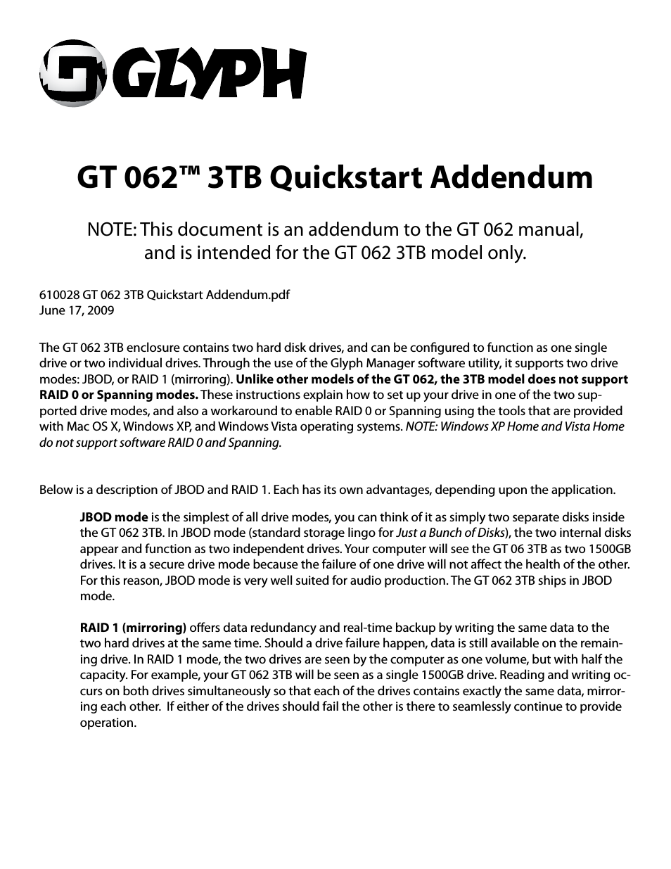 GT 062 3TB Addendum