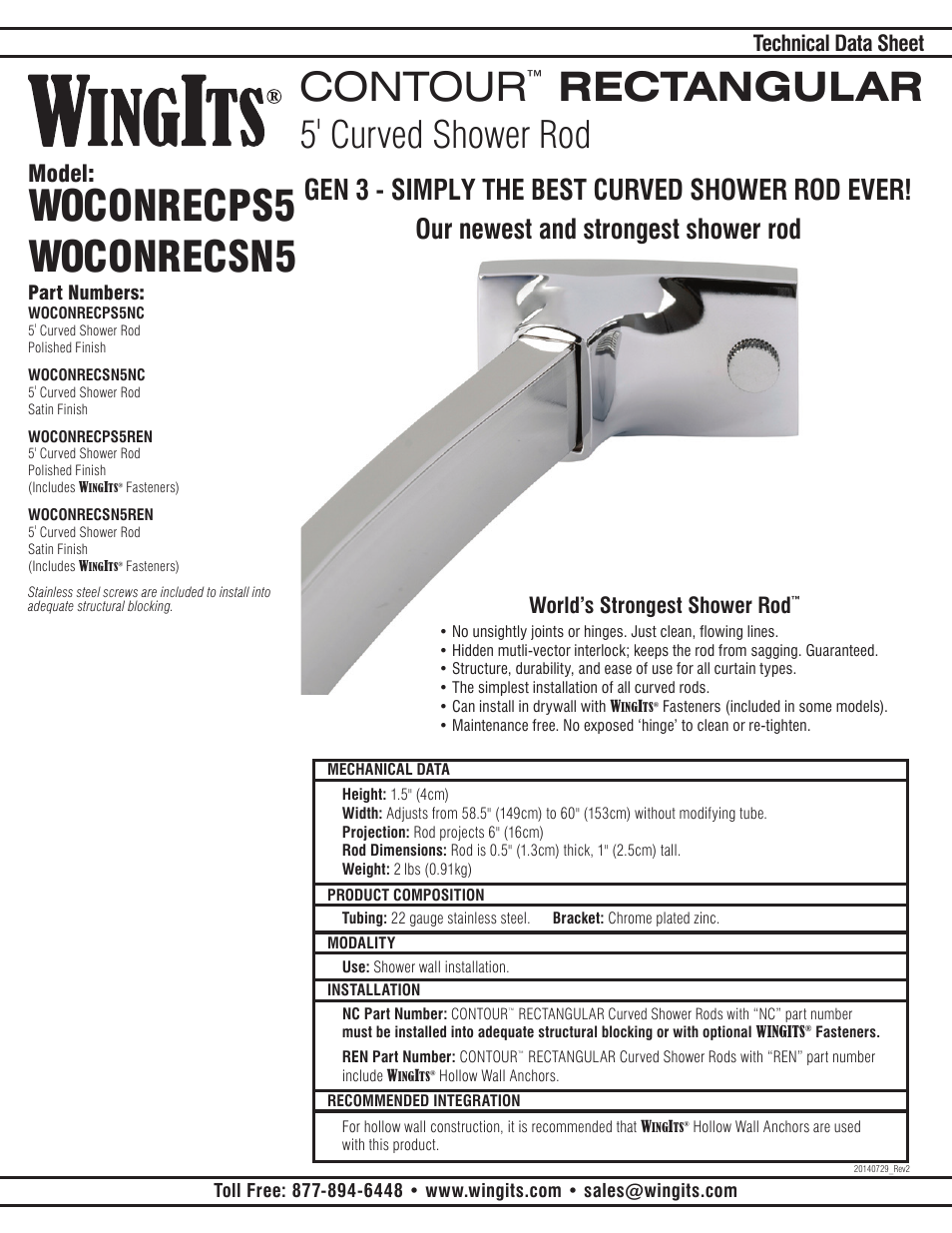 CONTOUR Curved Shower Rod WOCONREC5
