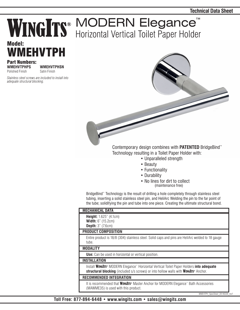 MODERN Toilet Paper Holder Horizontal Vertical WMEHVTPHxx