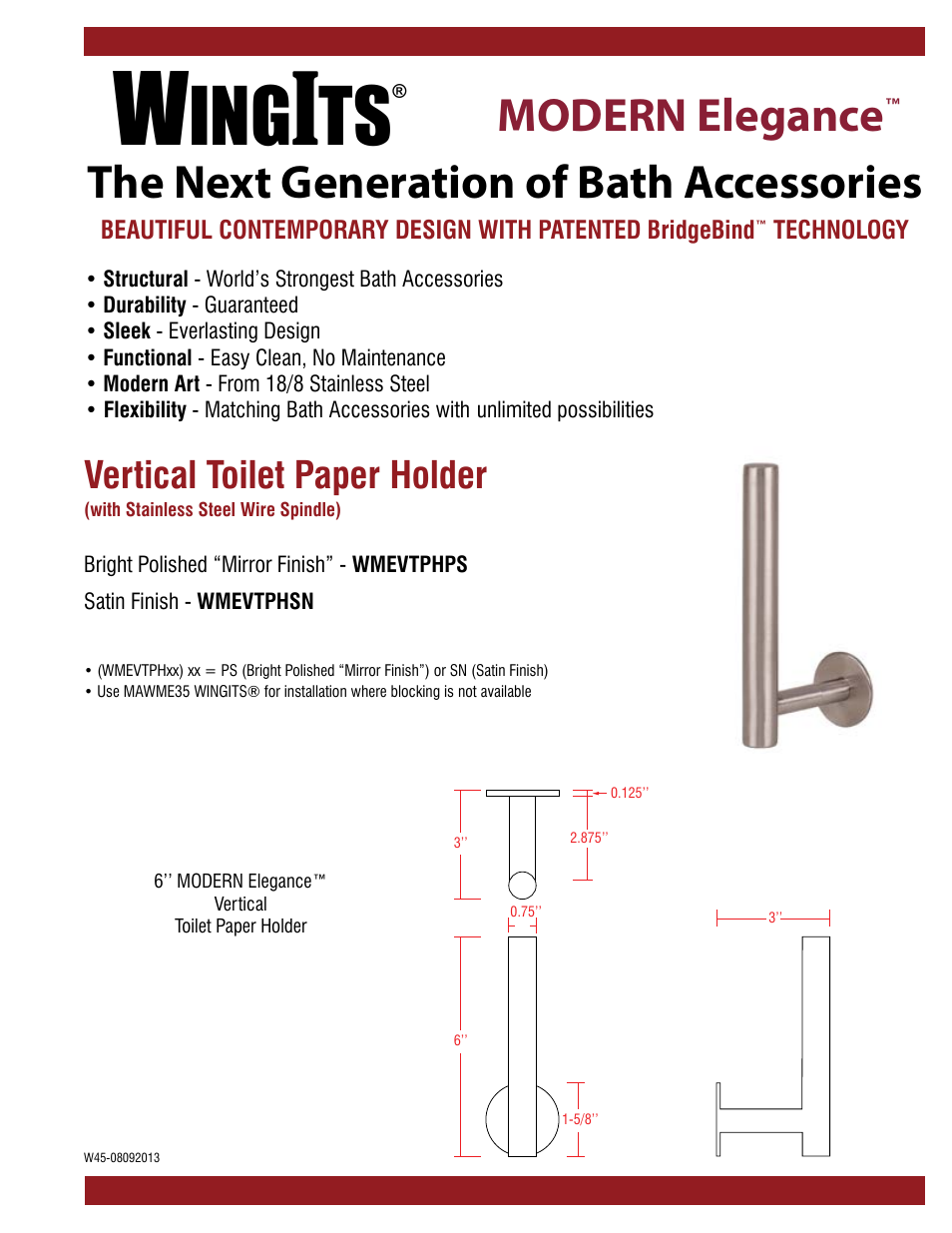 MODERN Toilet Paper Holder Vertical WMEVTPHSN/PS