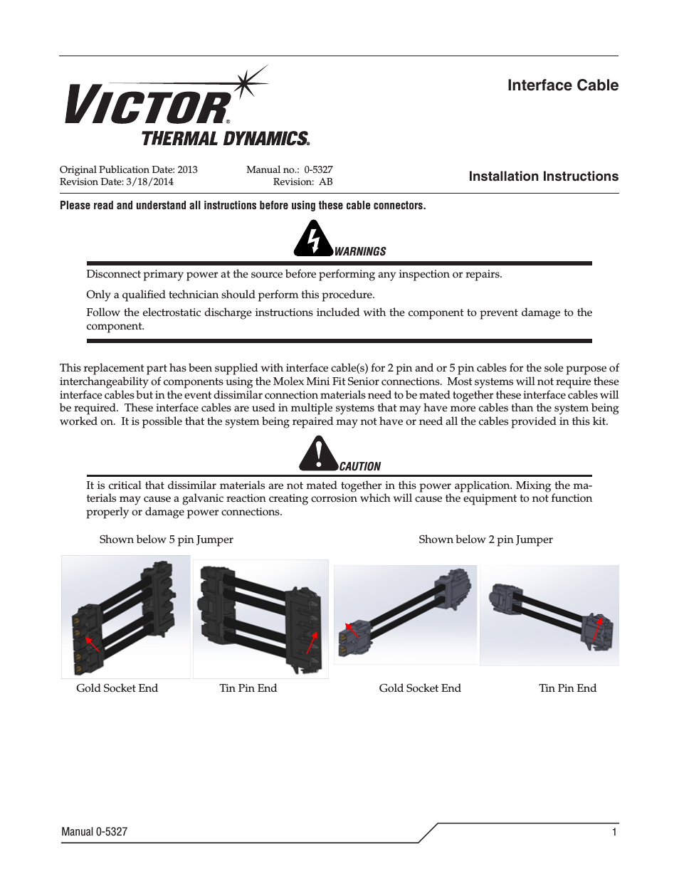 Victor Thermal Dynamics Interface Cable