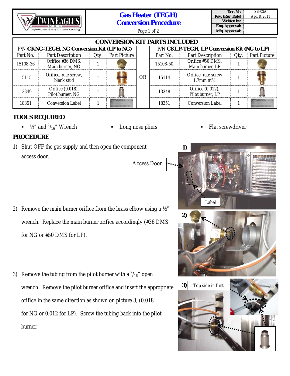 Gas Heater LP to NG Conversion
