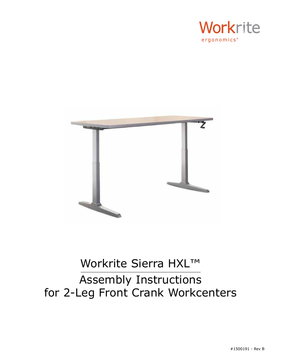 Sierra HXL Assembly Instructions for 2-Leg Front Crank Workcenters
