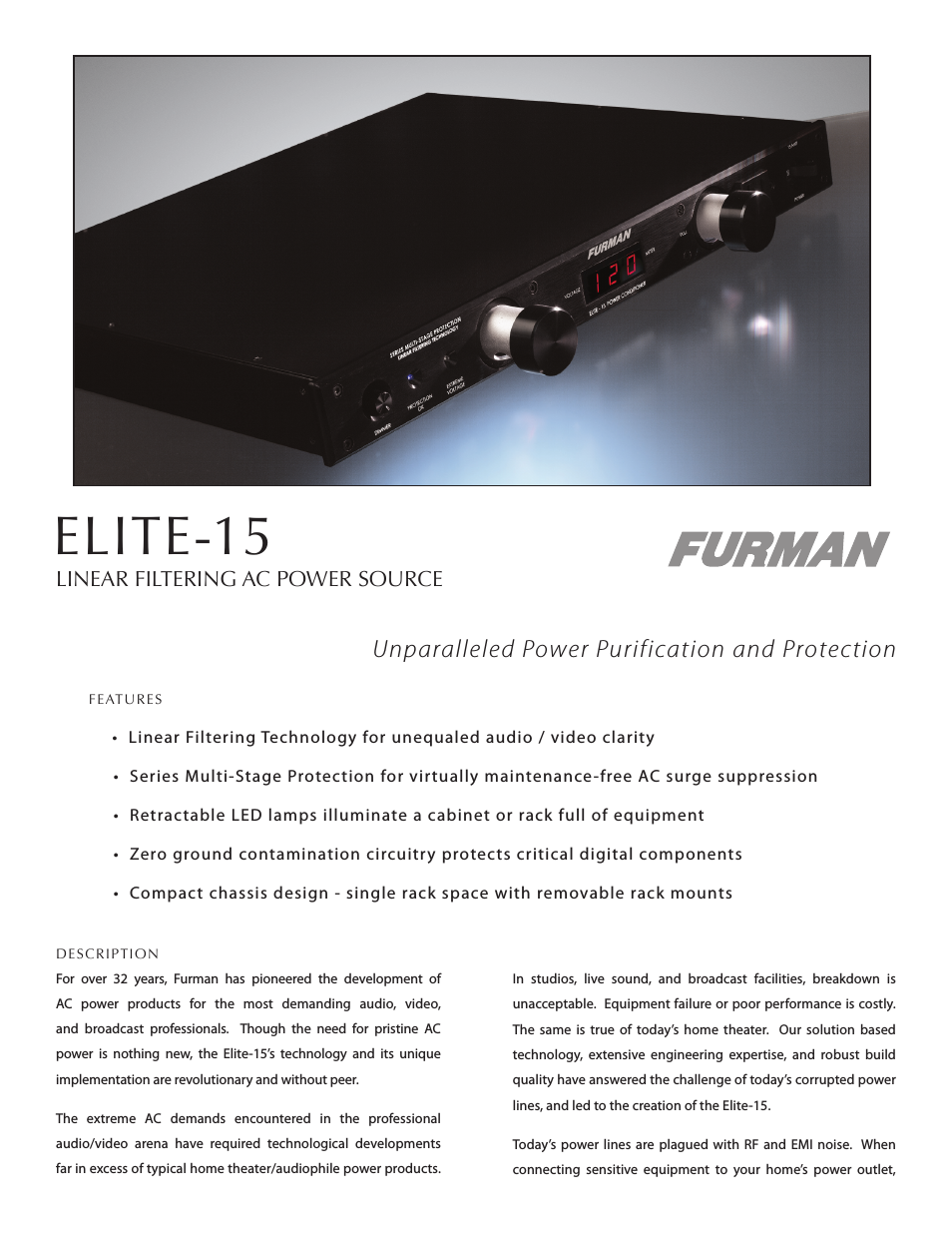 Linear Filtering AC Power Source Elite-15