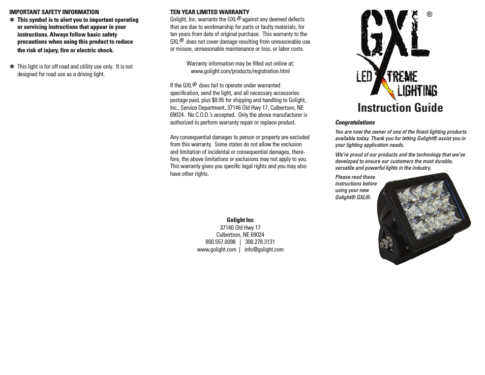 GXL Fixed LED Work Light