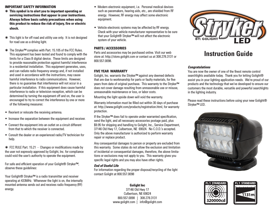 STRYKER® LED MODELS Remote Controlled Searchlights